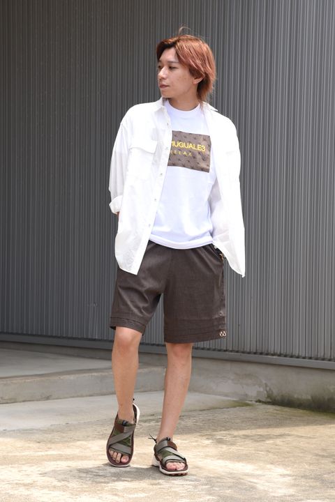 【White Mountaineering】 シャツ×ショーツスタイル
