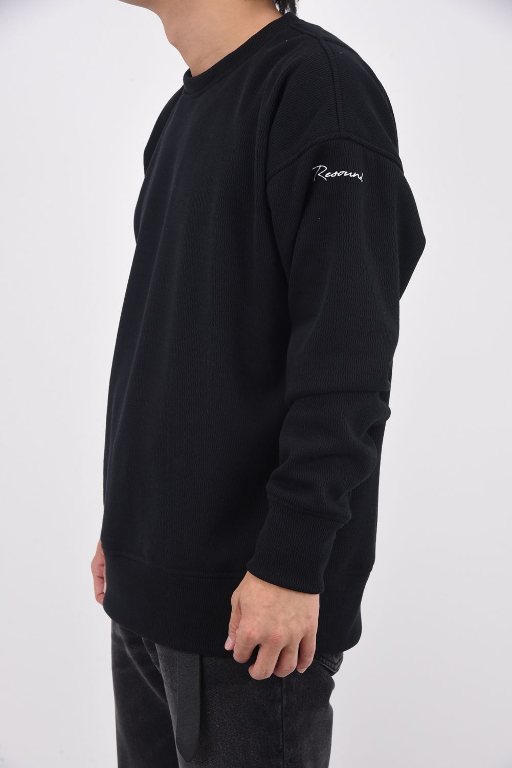 VELOURS FLEECE THERMAL  LOOSE TRAINER / 裏起毛 サーマル生地 ロングスリーブ トレーナー (ブラック)