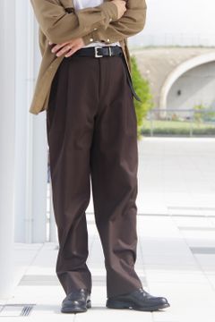 2OUT-PLEATS PANTS SP100'S WOOL KERSEY / ウールカルゼ 2アウトプリーツ ワイドセミテーパードパンツ ダークブラウン
