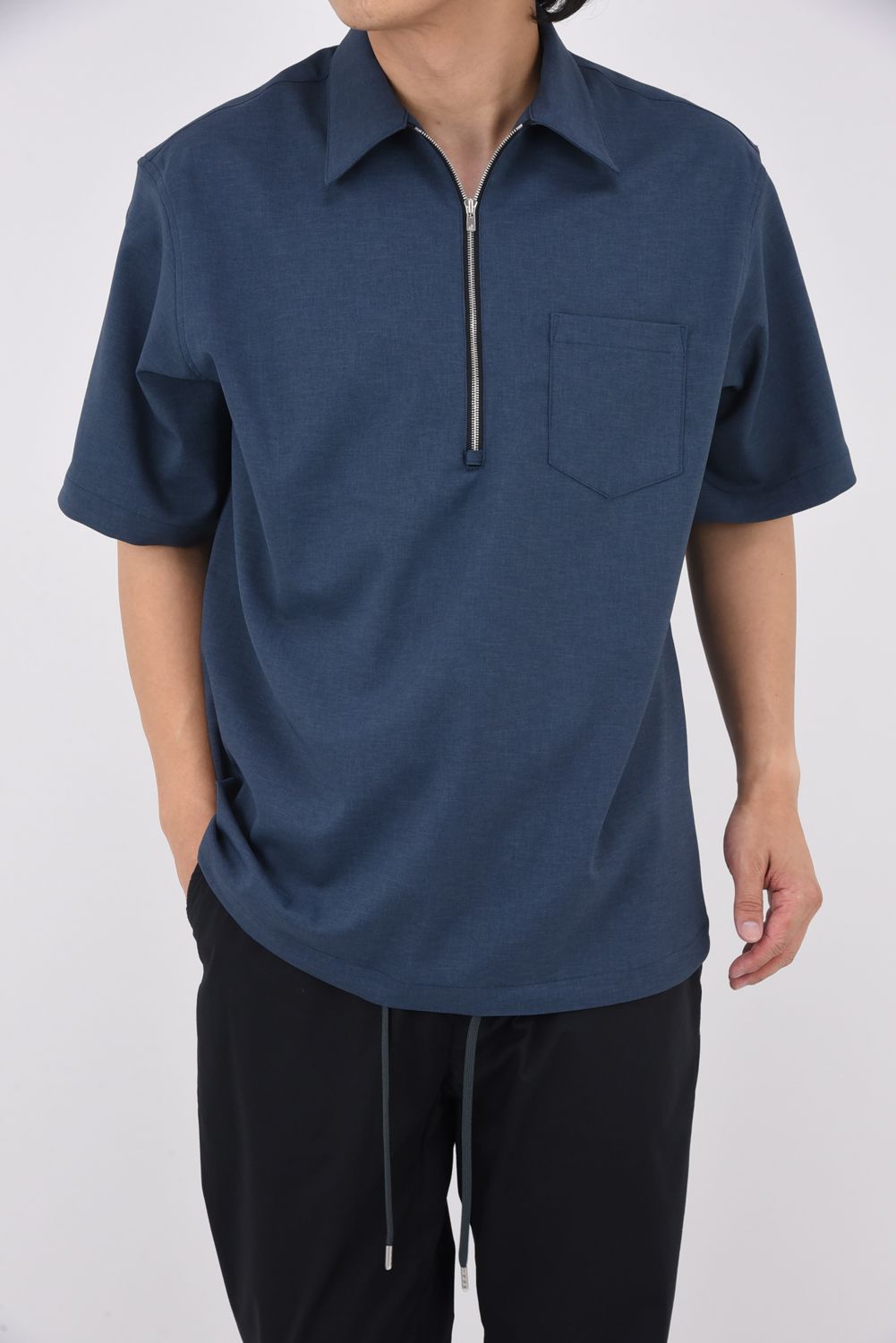 PULLOVER HALF SHIRT / ハーフジップ ドローコード プルオーバーシャツ グリーン