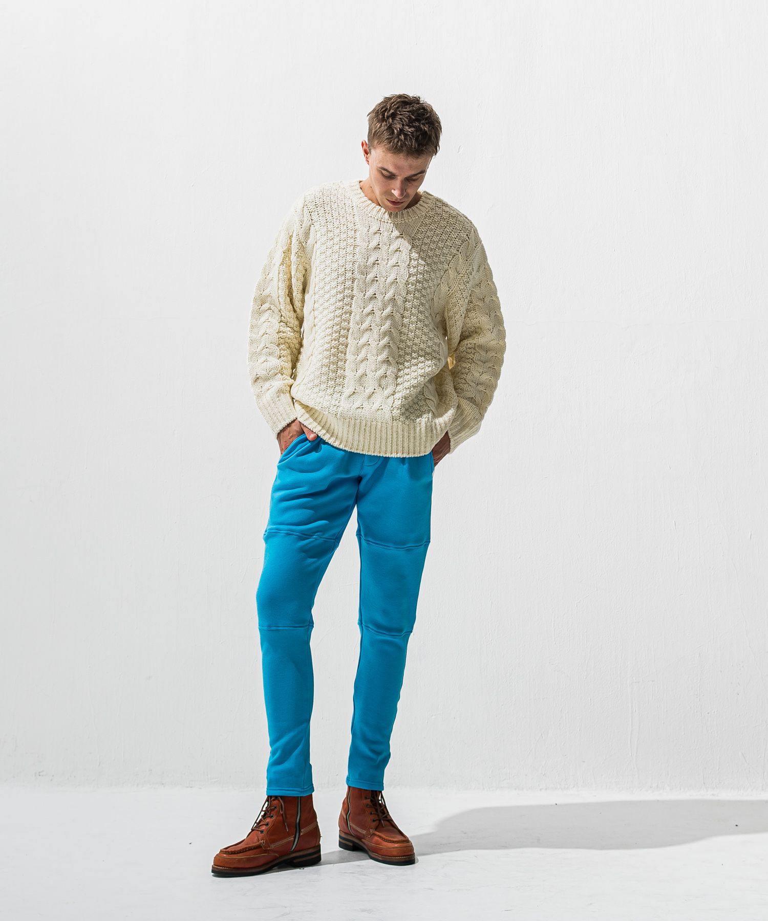 CABLE LAW SWEATER / ケーブル編み ローゲージセーター (オフホワイト) (10月下旬入荷予定) ※オーダー締切:9月7日(月)17時
