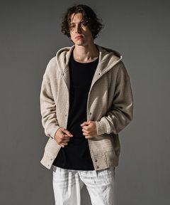 KNT Varsity hoodie / ニット素材 フード付きスタジャン (ベージュ) (8月末入荷予定) ※オーダー締切:5月23日(土)17時