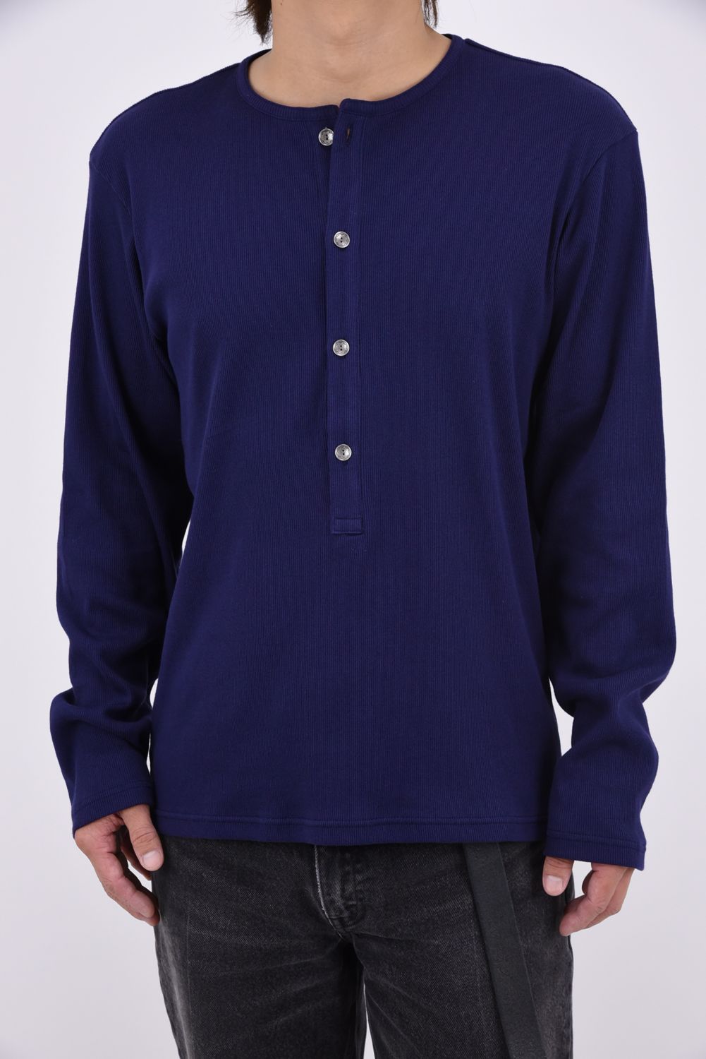RIB HENRY LONGSLEAVE / ヘンリーネック リブニットロングスリーブTシャツ (ネイビー)