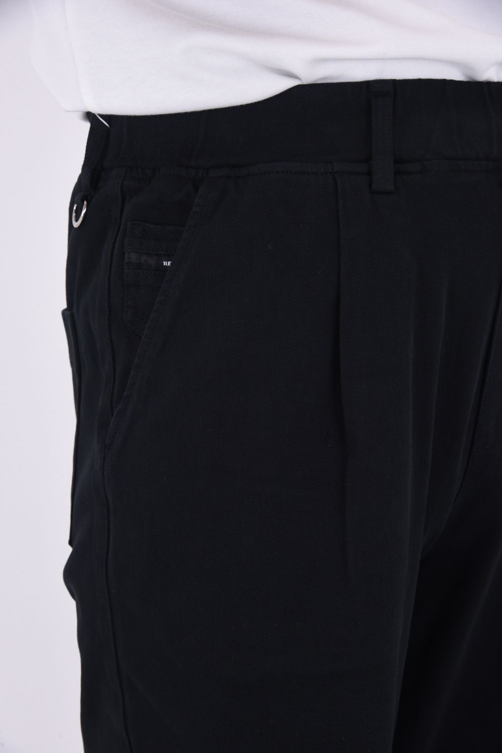 DENIM JERSEY WIDE PT / ジャージデニム セミワイド ワンタック スラックス型イージーパンツ ブラック