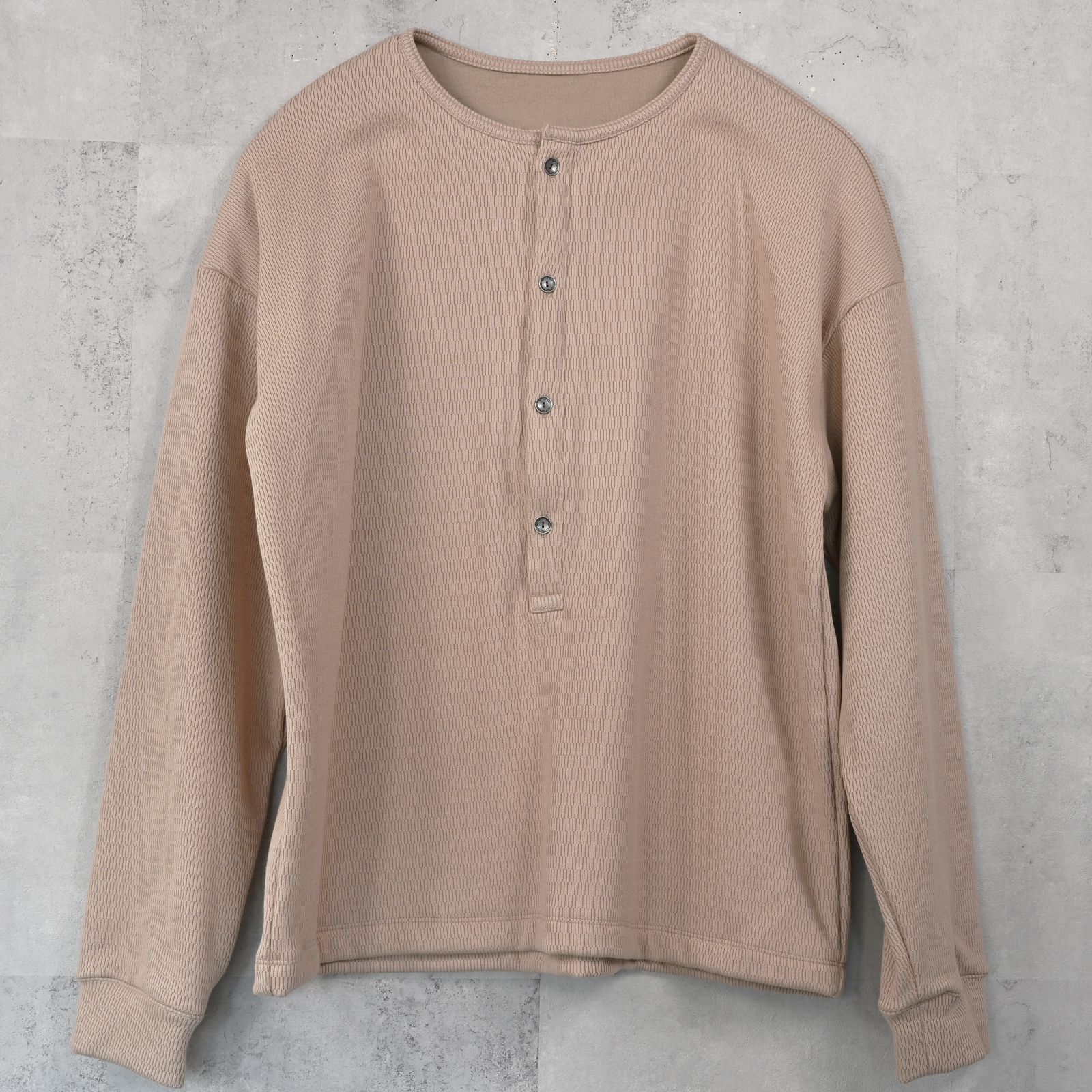OVER HENRY VELOURS FLEECE THERMAL / 裏起毛 オーバーサイズ サーマル生地 ロングスリーブ ヘンリーネック (ブラウン) (10月下旬入荷予定) ※オーダー締切:9月7日(月)17時