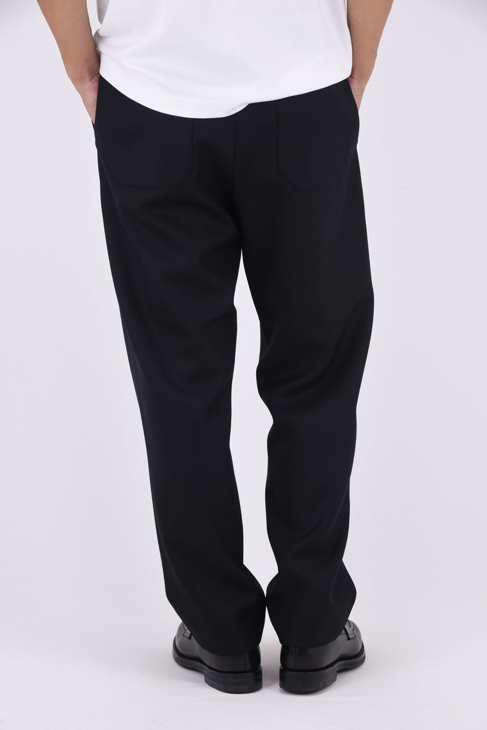 WOOL TWILL PANTS / プレーンフロント イージーパンツ （ブラック）