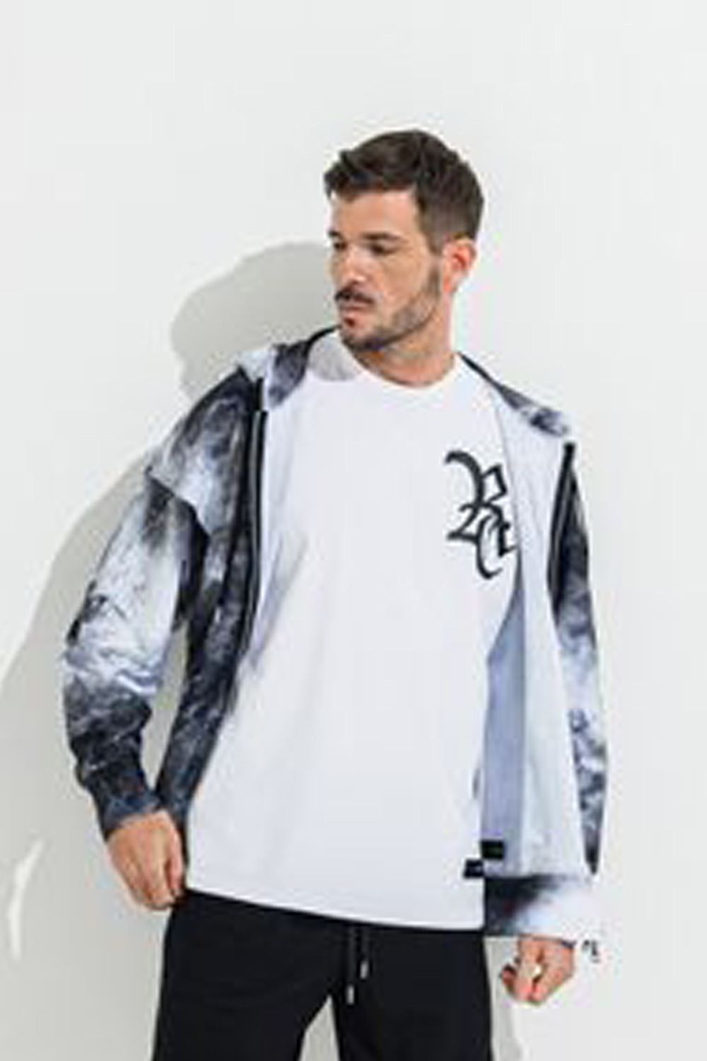 RUSH  OVER  ZIPUP HOODIE / ラッシュオーバー ジップアップパーカー マーブルブラック