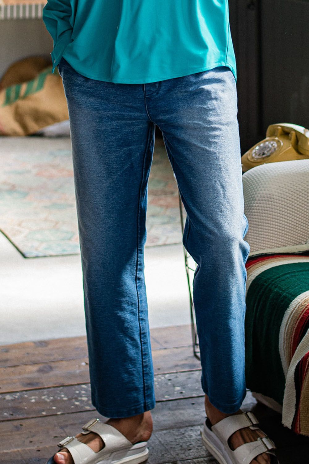 EX DENIM JERSEY WIDE PT / スラックス型 ワイドシルエットジャージーンズ ライトインディゴ