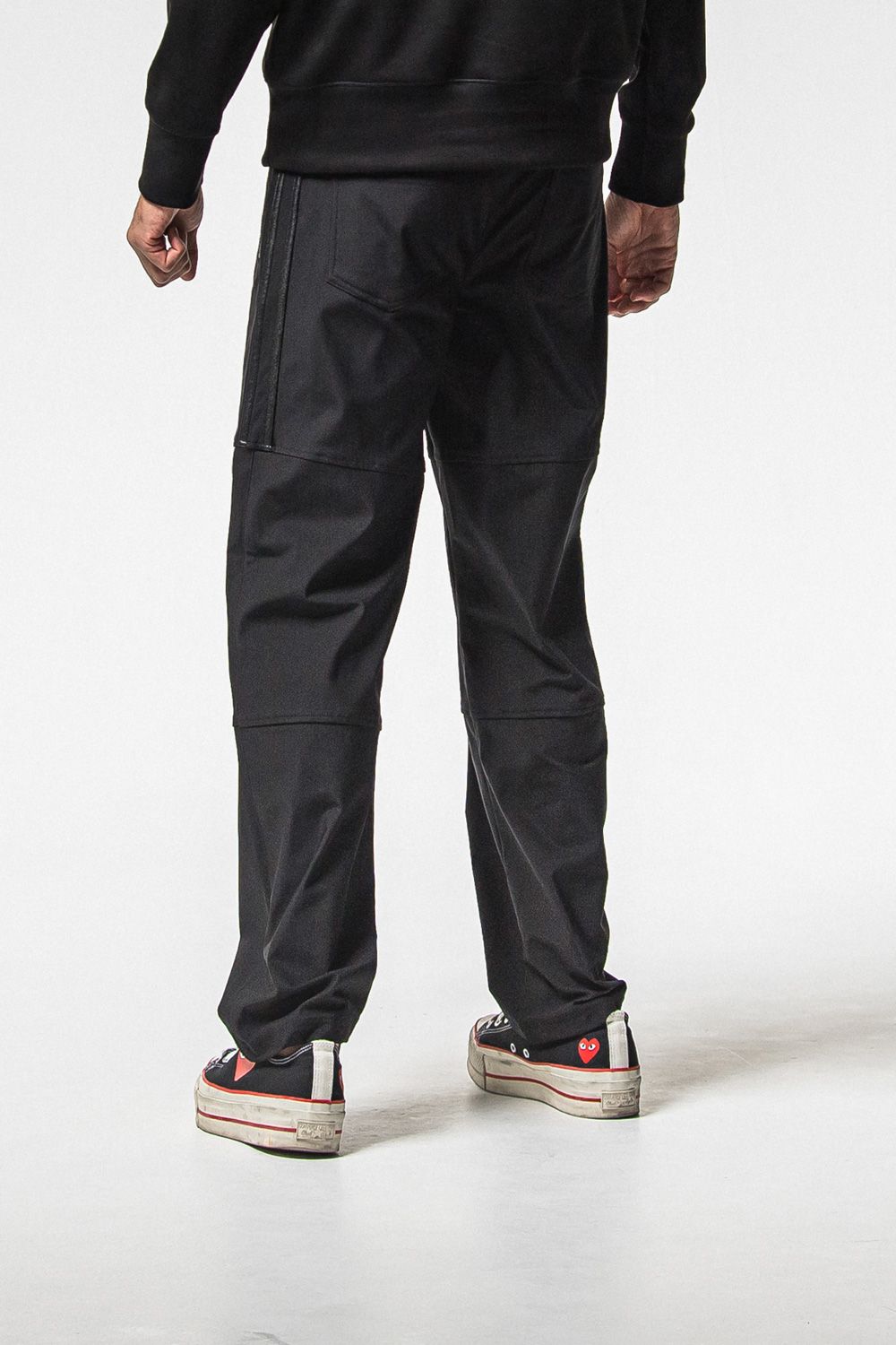 JOHNSON LINE WIDE HEAT PT / 裏起毛 ハイブリットジャージー ワイドテーパード ラインパンツ (ブラック/ブラック) (10月末入荷予定) ※オーダー締切：9月1日(月)18:00