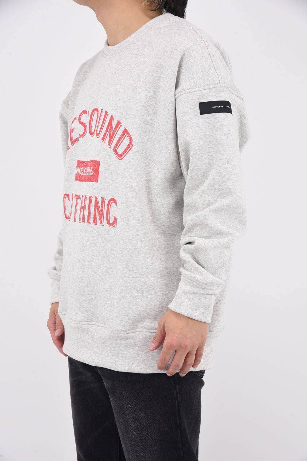 COLLEGE VELOURS FLEECE DORP TRAINER / カレッジロゴ 裏起毛 ルーズトレーナー グレーレッド