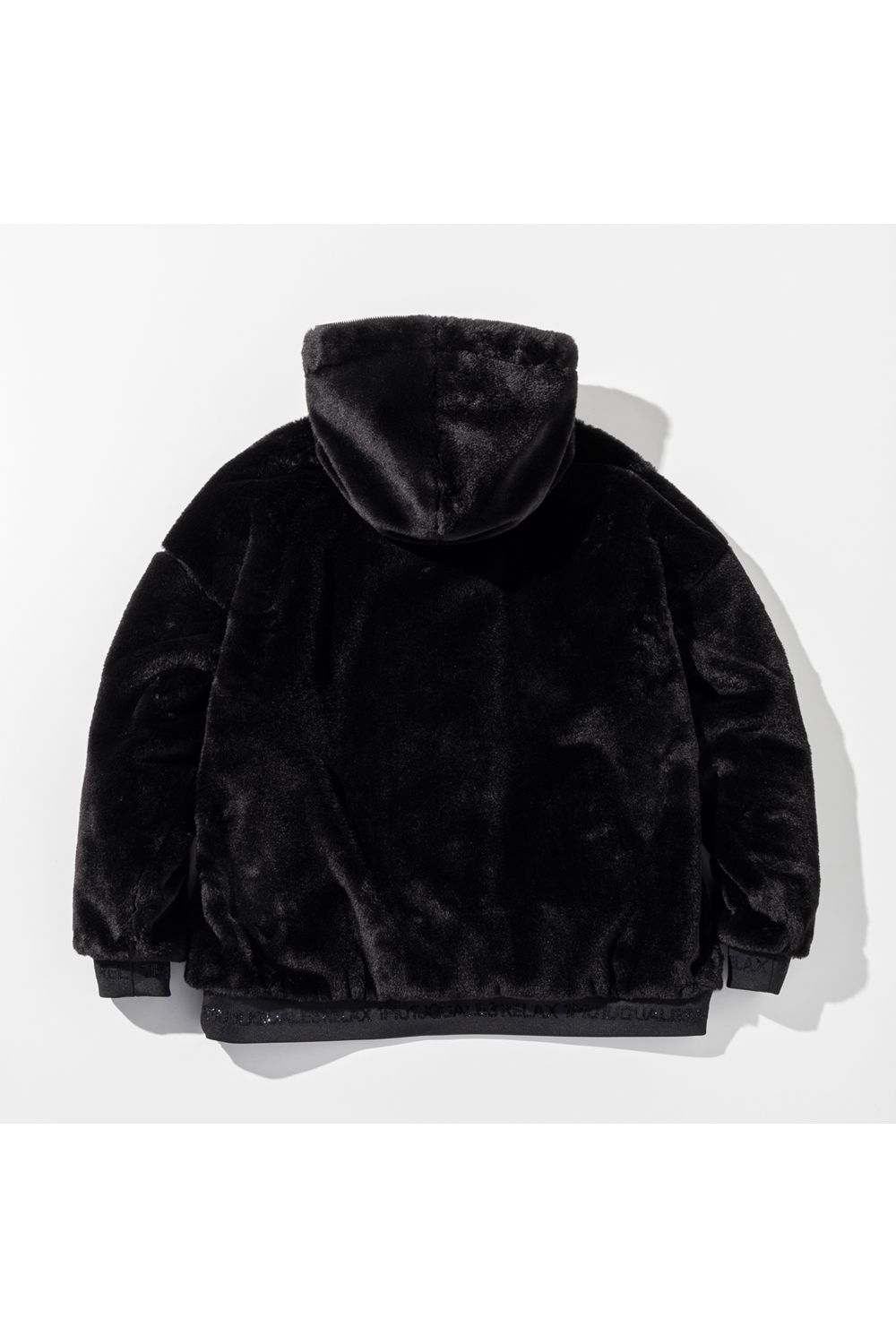 FUR BLOUSON WITH LOGO ON THE HEM / リブ フーデッドファーブルゾン (ブラック) (9月上旬入荷予定)