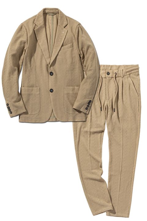 【26SS】【セットアップ】 LINEN TOUCH JACQUARD JACKET & SLACKS / リネンタッチ テーラードシングルジャケット&イージースラックス (ベージュ)