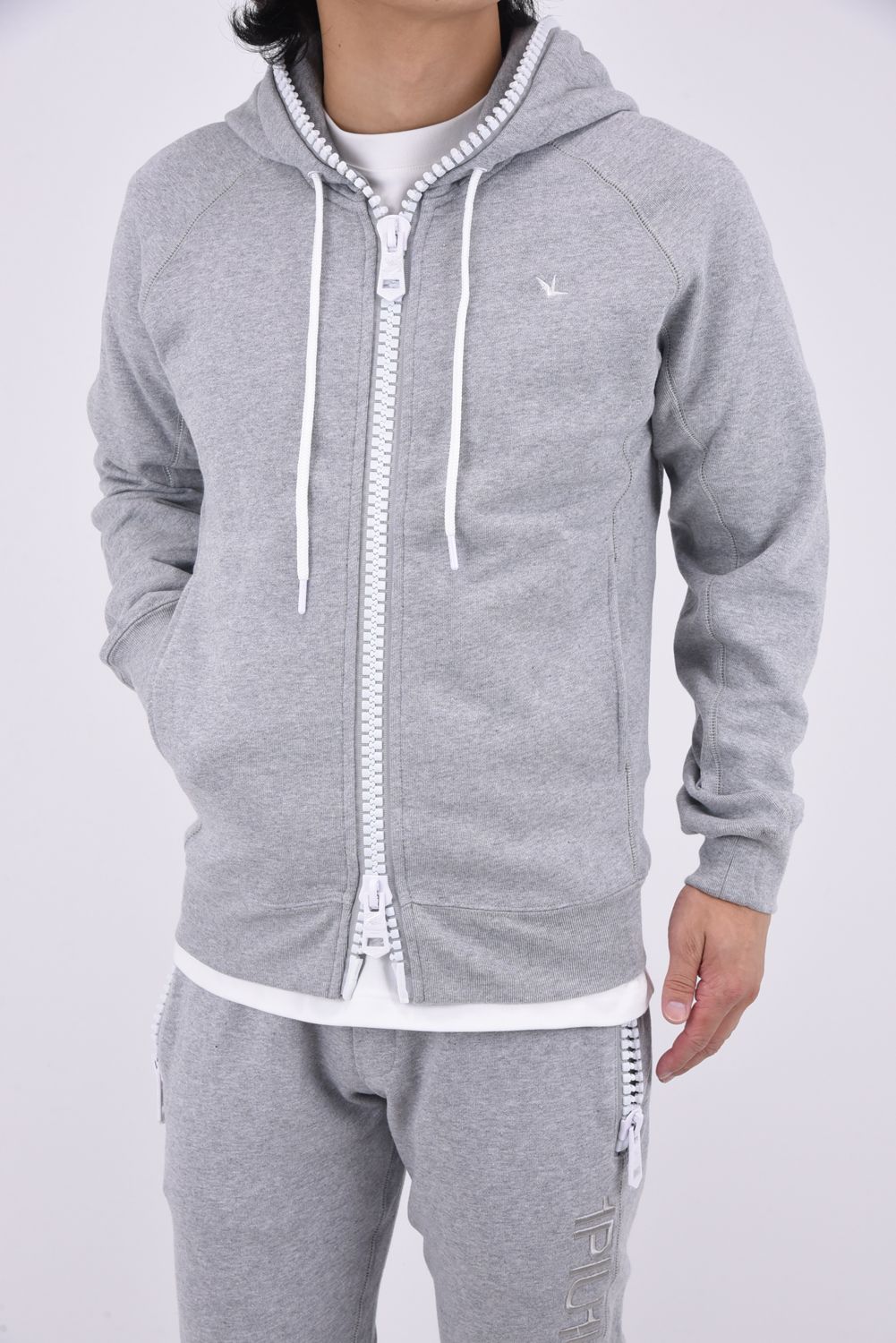 BIG ZIP BACK LOGO HOODIE / ビッグジップ バックロゴ フーディ トップグレー
