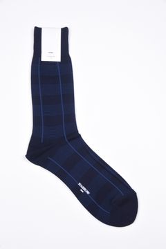 DRESS CHECK RIB / 日本製 ガスシルケットコットン リブソックス ネイビー