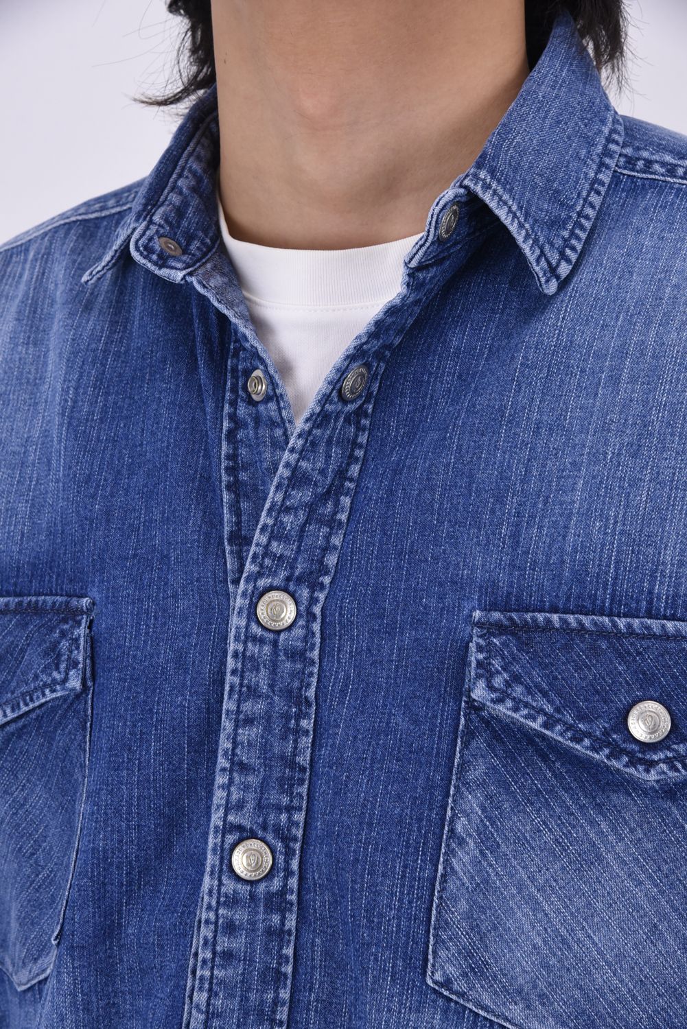 OVER DENIM SHIRTS / ヴィンテージ加工 ドロップショルダー ダンガリーシャツ インディゴ
