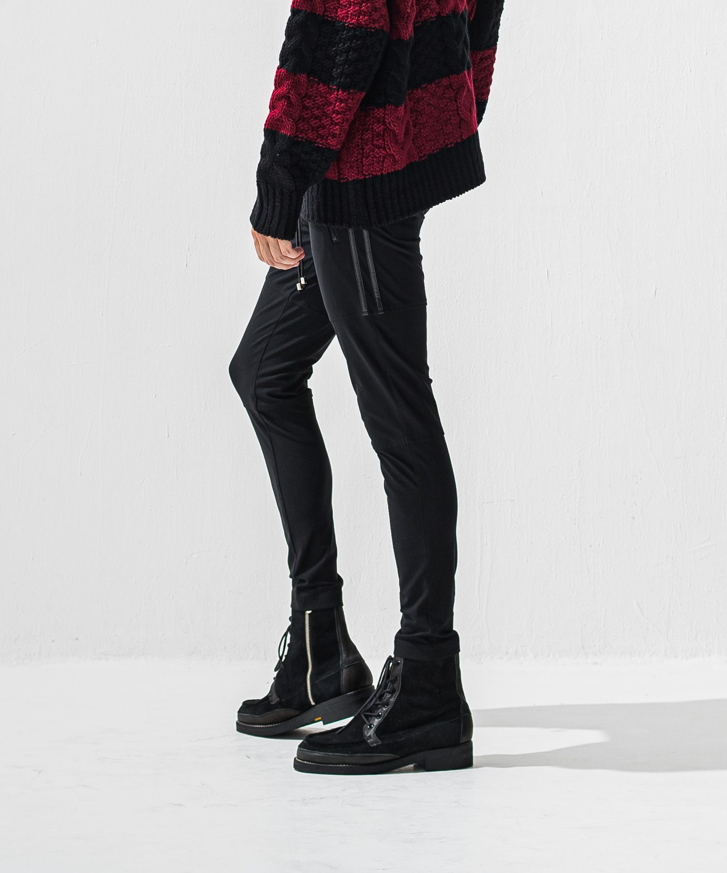 JOHNSON LINE HEAT PT / 【定番商品】 裏起毛 ハイブリットジャージー ラインパンツ (ブラック/ブラック) (10月下旬入荷予定) ※オーダー締切:9月7日(月)17時