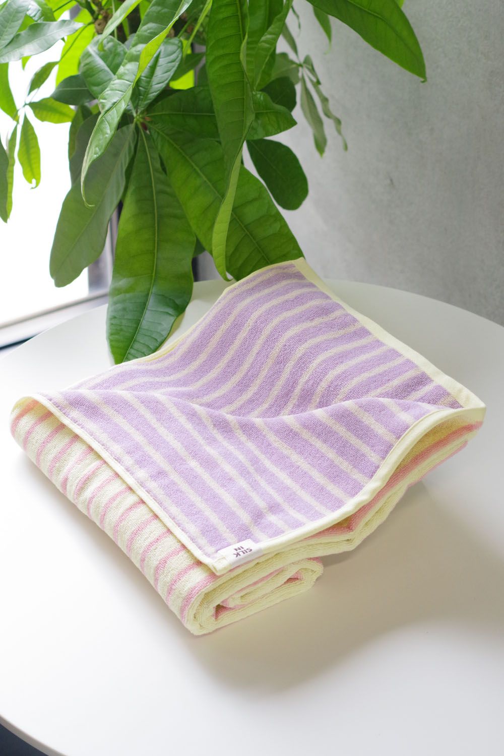 Stripe Bath Towel / シルク混 ストライプ バスタオル (パープル)