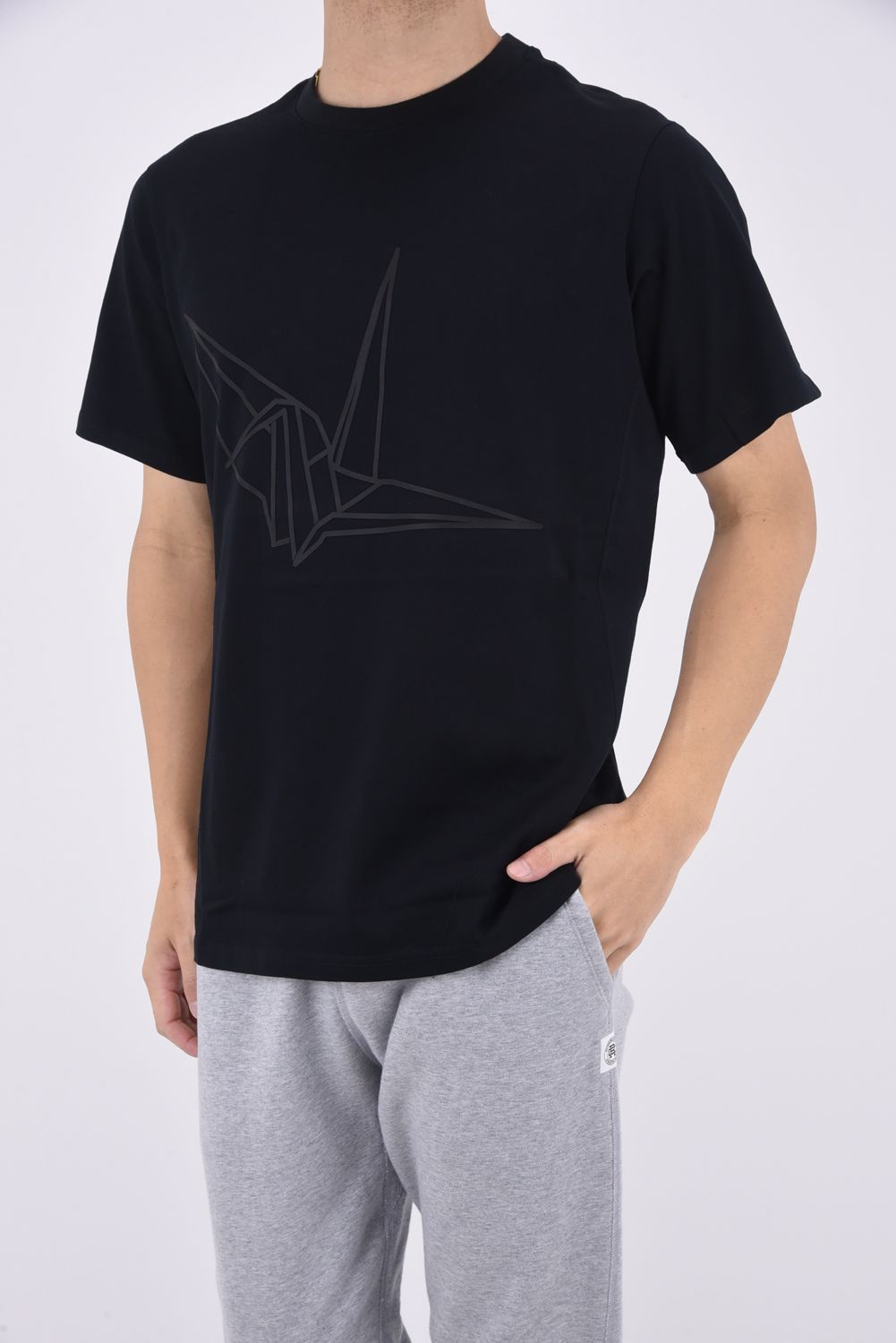 BIG CRANE T-SHIRT / 折り鶴プリント クルーネック Tシャツ ブラック