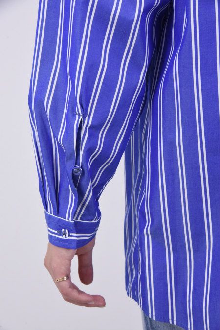 STRIPE LONG SLEEVES SHIRT / ストライプ ドロップショルダー オーバーサイズシャツ ブルー