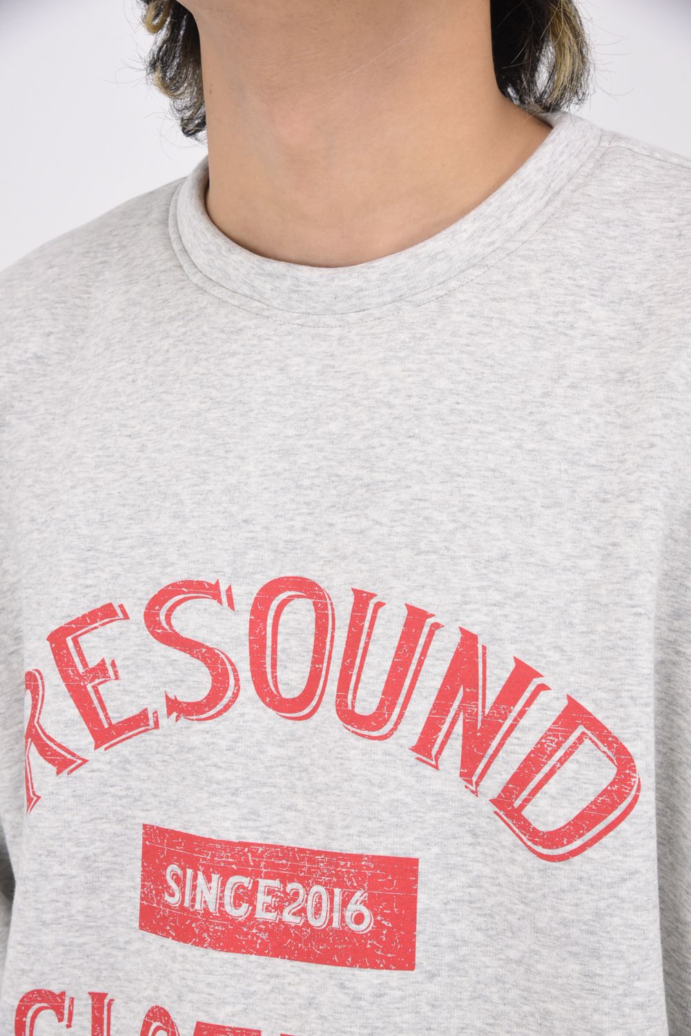 COLLEGE VELOURS FLEECE DORP TRAINER / カレッジロゴ 裏起毛 ルーズトレーナー グレーレッド