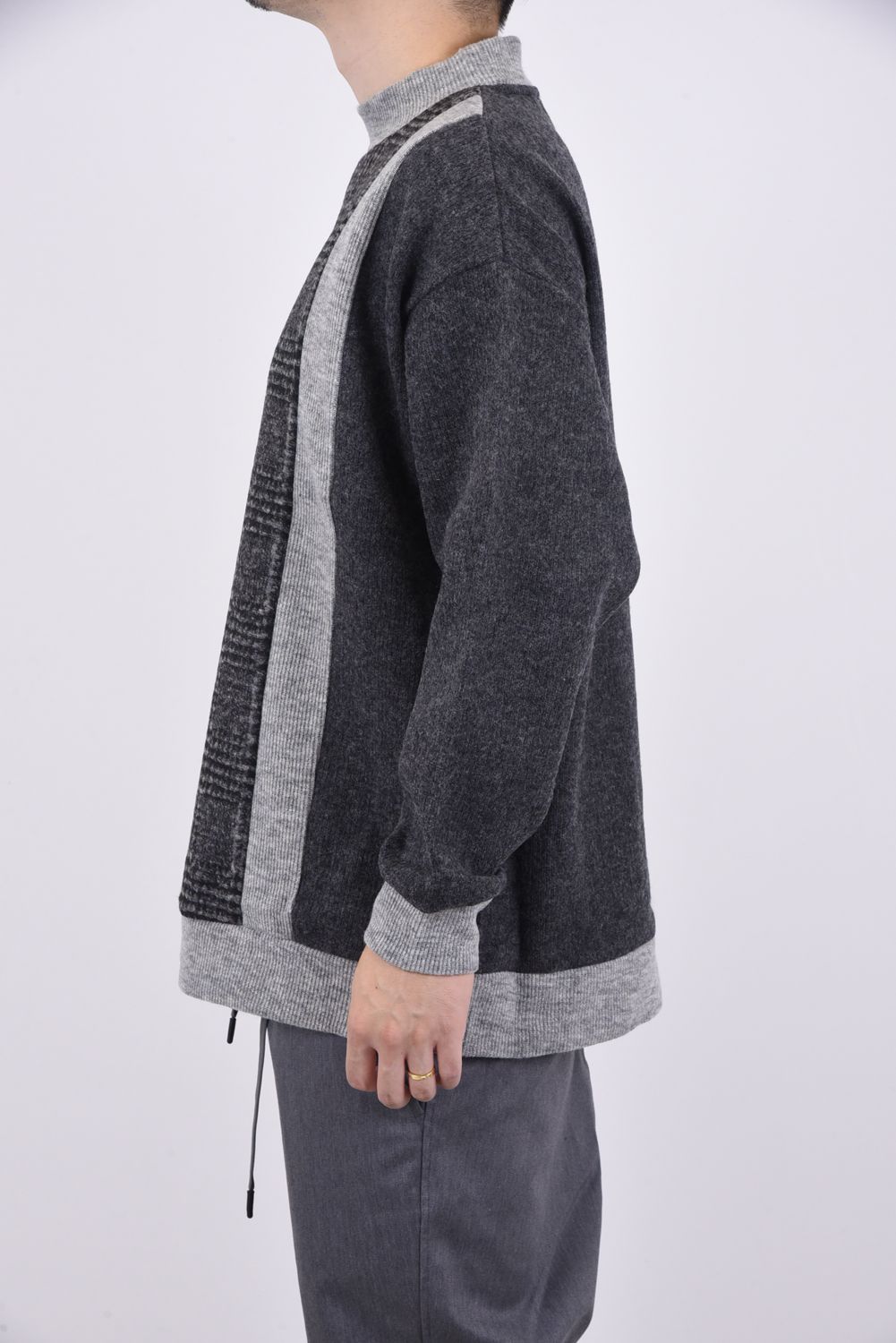 MOCK NECK CONTRASTED PULLOVER / グレンチェック モックネック ニット チャコール