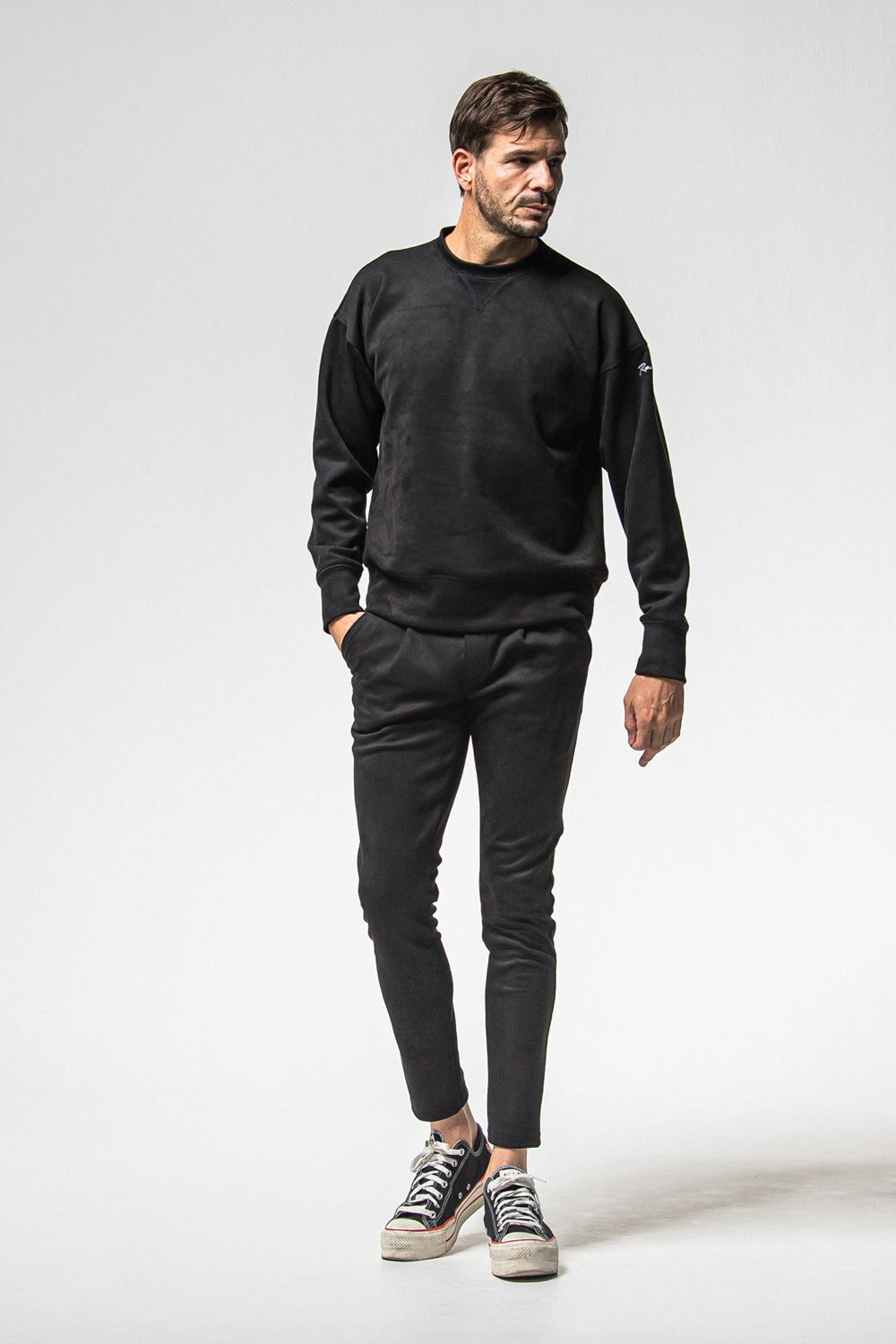 CHRIS EASY HEAT TUCK PANTS / スウェードジャージー スラックスイージータックパンツ (ブラック) (1月上旬入荷予定) ※オーダー締切：9月1日(月)18:00