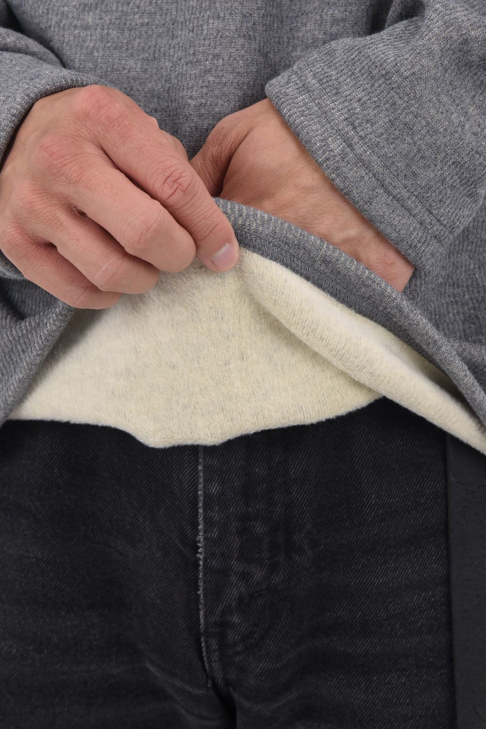 VELOURS FLEECE THERMAL HENRY / 裏起毛 サーマル生地 ロングスリーブ ヘンリーネック (グレー)