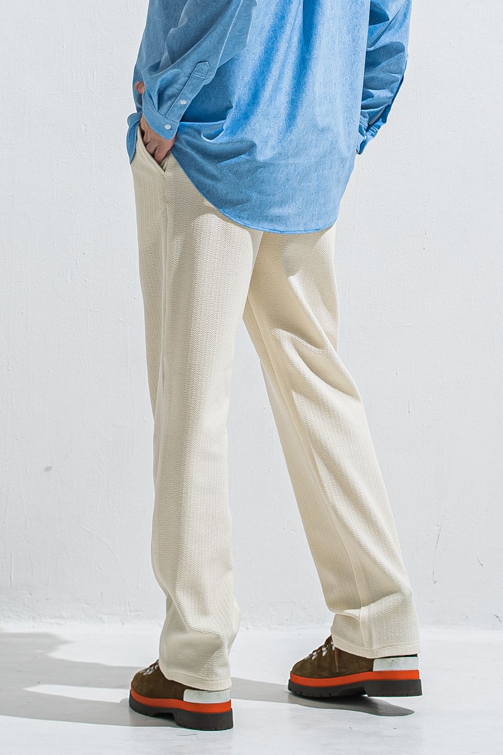 SEMI WIDE TUCK PANTS / ブリスターニット セミワイド ワンタックイージーパンツ (オフホワイト) (4月中旬入荷予定) ※オーダー締切:2月15日(日)18時