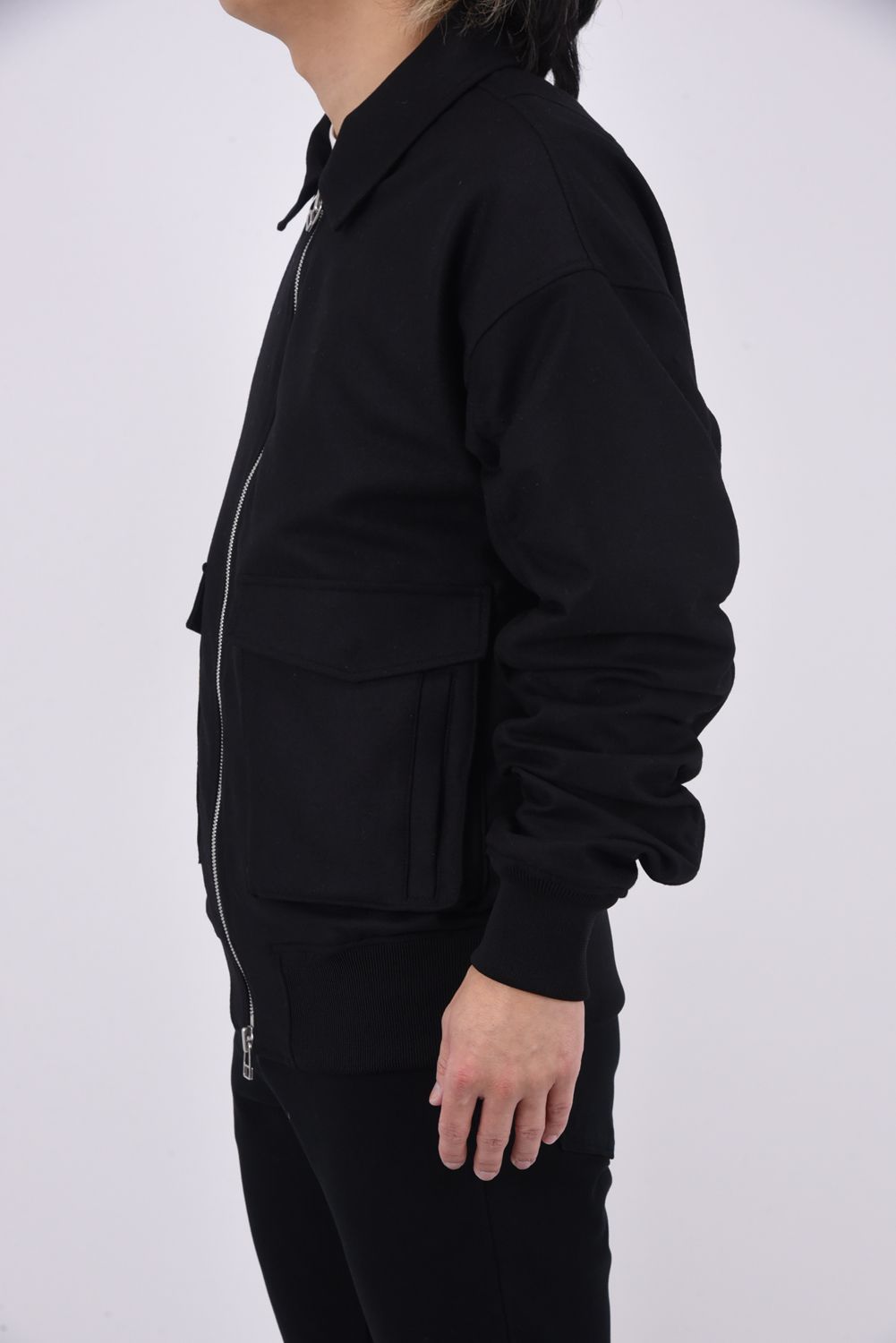 AG WOOL FLIGHT JK / カシミヤ混 ストレッチツイル フラップサイドポケット ミリタリージャケット （ブラック）
