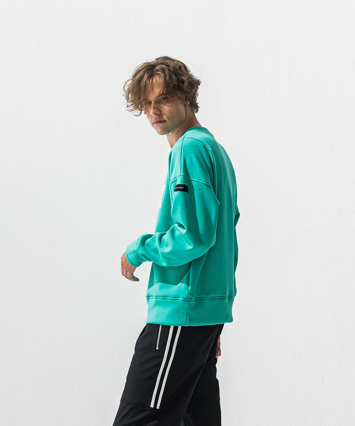 BOX VELOURS FLEECE DROP TRAINER / ボックスロゴ 裏起毛 ルーズトレーナー (ブルーグリーン) (11月上旬入荷予定) ※オーダー締切:9月7日(月)17時