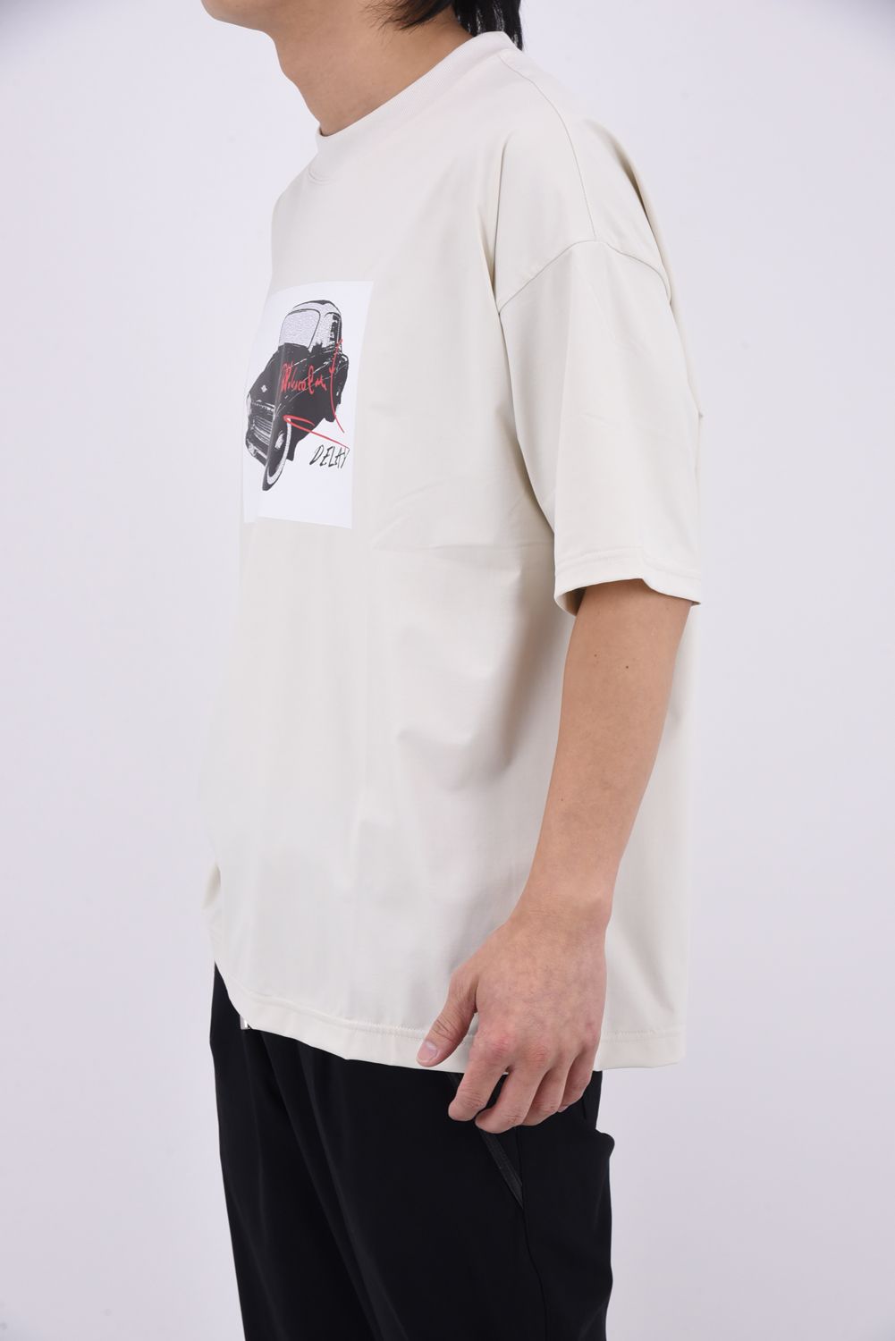 CAR OVERNYLON T / ナイロントリコット フォトプリント オーバーサイズ Tシャツ (グレージュ)