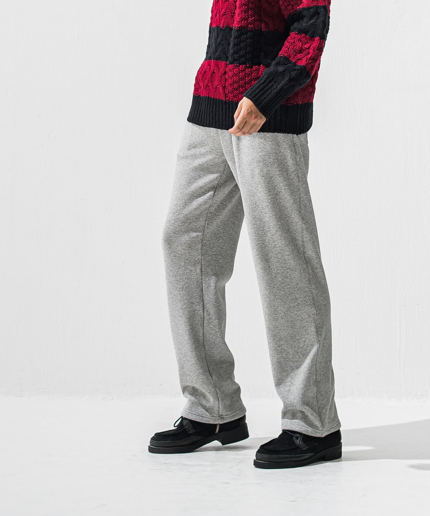 VELOURS FLEECE WIDE TUCK PANTS / 裏起毛 ベロアフリース セミワイド ワンタック イージーパンツ (グレー) (11月中旬入荷予定) ※オーダー締切:9月7日(月)17時