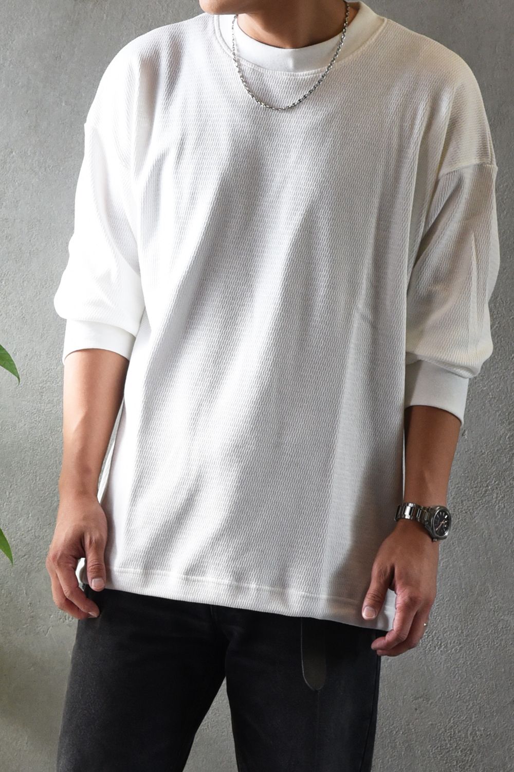 【gossip 20th別注アイテム】 DRAWSTRING THERMAL LOOSE CUTSEW / ドローストリング 特注サーマル ロングスリーブTシャツ  (ホワイト)