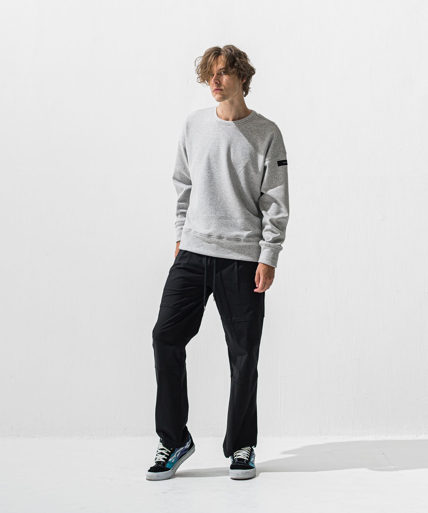 JOHNSON LINE HEATWIDE TUCK PT / 裏起毛 ハイブリットジャージー セミワイド ラインパンツ (ブラック/ブラック) (10月下旬入荷予定) ※オーダー締切:9月7日(月)17時