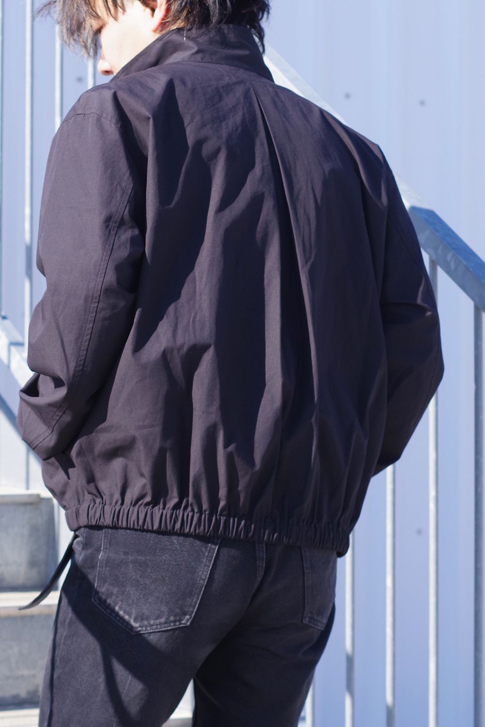 【お取り寄せ商品】 Stand Zipup Silk Blouson / シルク混 フルジップブルゾン (ブラック) (ご注文より1週間ほどで入荷予定)