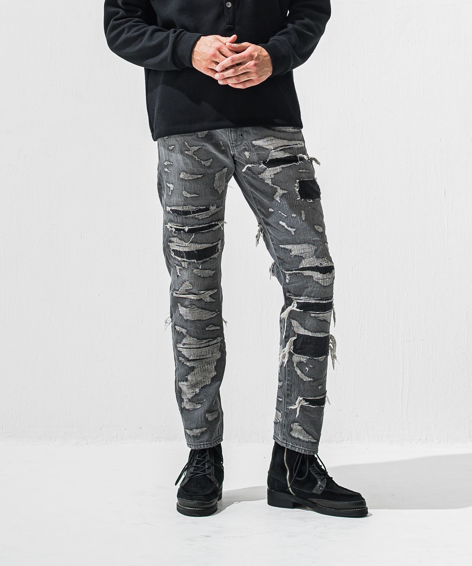 SCOTT JEANS / ライトオンス スペシャルクラッシュ ヴィンテージジーンズ (ブラック) (12月中旬入荷予定) ※オーダー締切:9月7日(月)17時