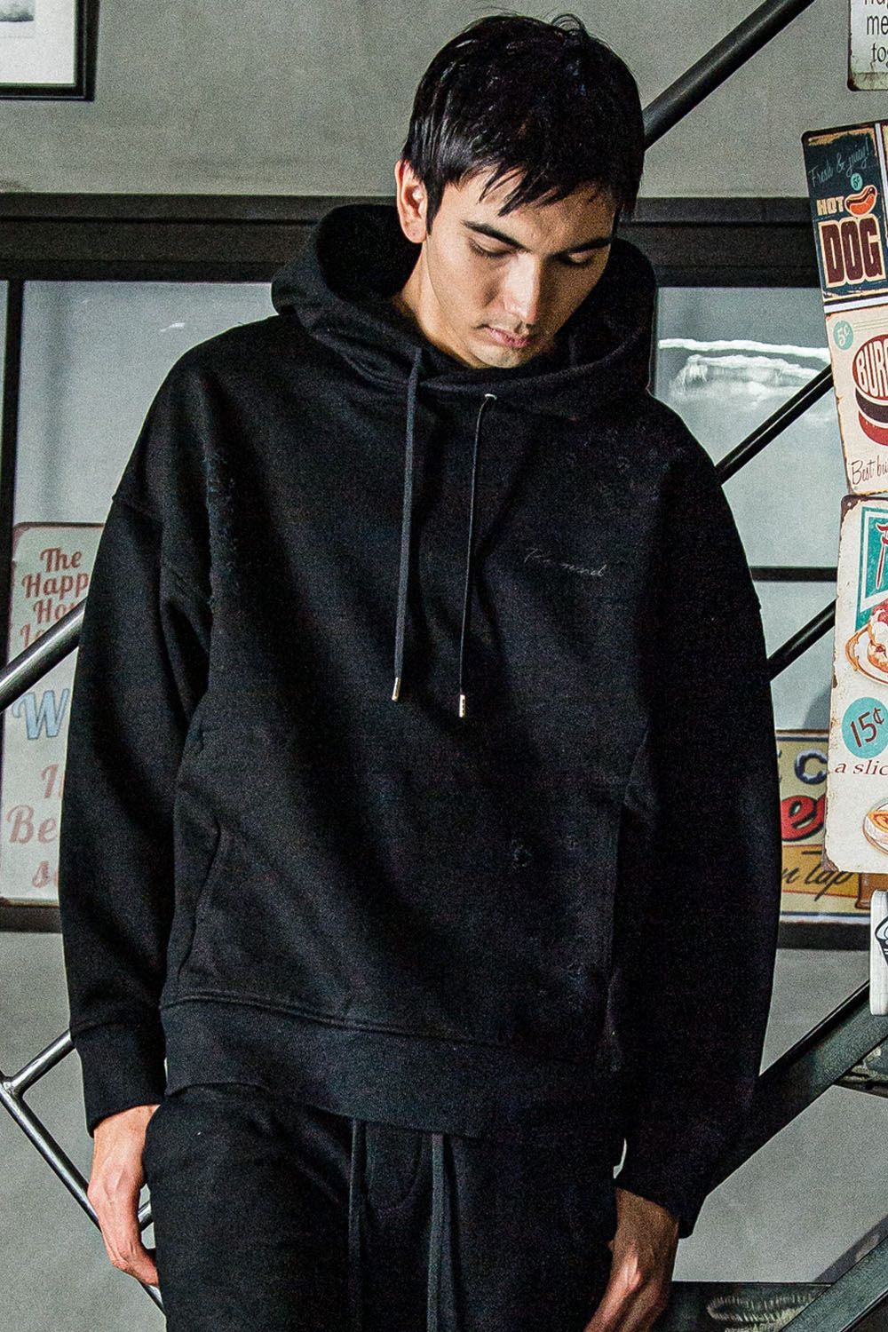 VINTEAGE LOOSE HOODIE / ルーズフィット パーカー クラッシュブラック