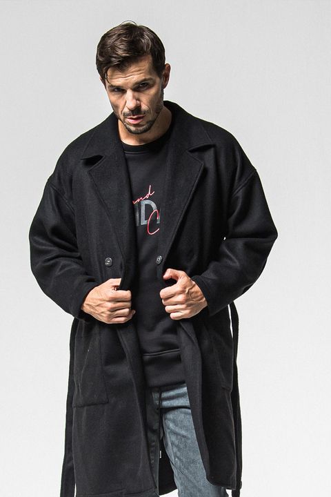 GOWN OVER COAT / ウール オーバー サイズ ガウンコート (ブラック)