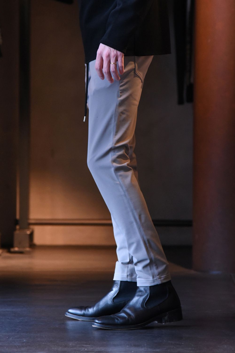 CHRIS EASY HEAT PANTS / 【定番商品】 ナイロンストレッチ 裏起毛 スラックスイージーパンツ グレー