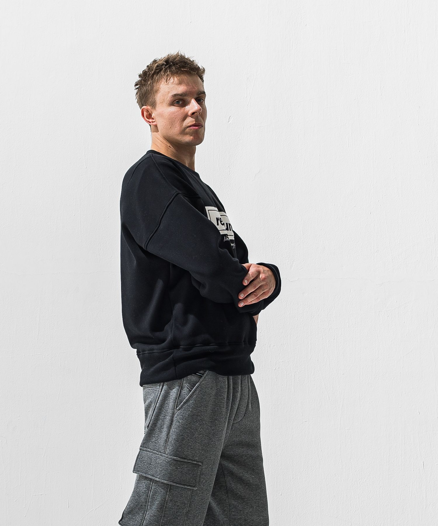 BOX VELOURS FLEECE DROP TRAINER / ボックスロゴ 裏起毛 ルーズトレーナー (ブラック) (11月上旬入荷予定) ※オーダー締切:9月7日(月)17時