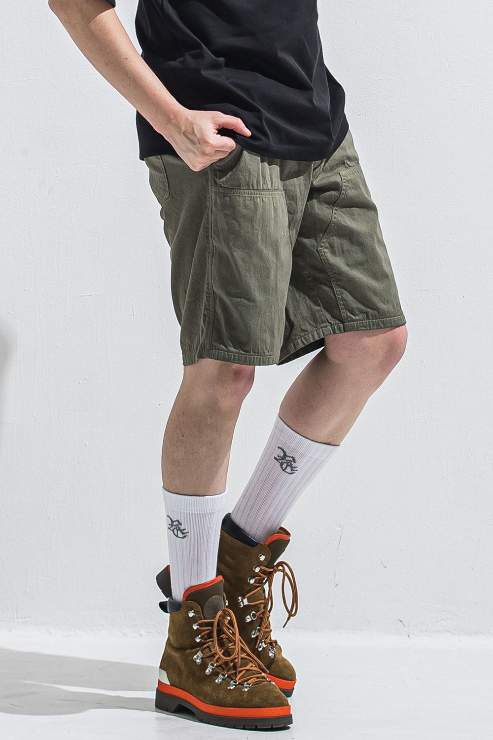 DOUBLE KNEE SHORTS / ダンガリー生地 ダブルニーハーフパンツ (カーキ) (6月上旬入荷予定) ※オーダー締切:2月15日(日)18時