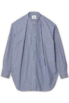 1IN-PLEATS LONGSHIRT - BLUE STRIPES / インプリーツ ストライプ スタンドカラーシャツ ホワイト / ブルー