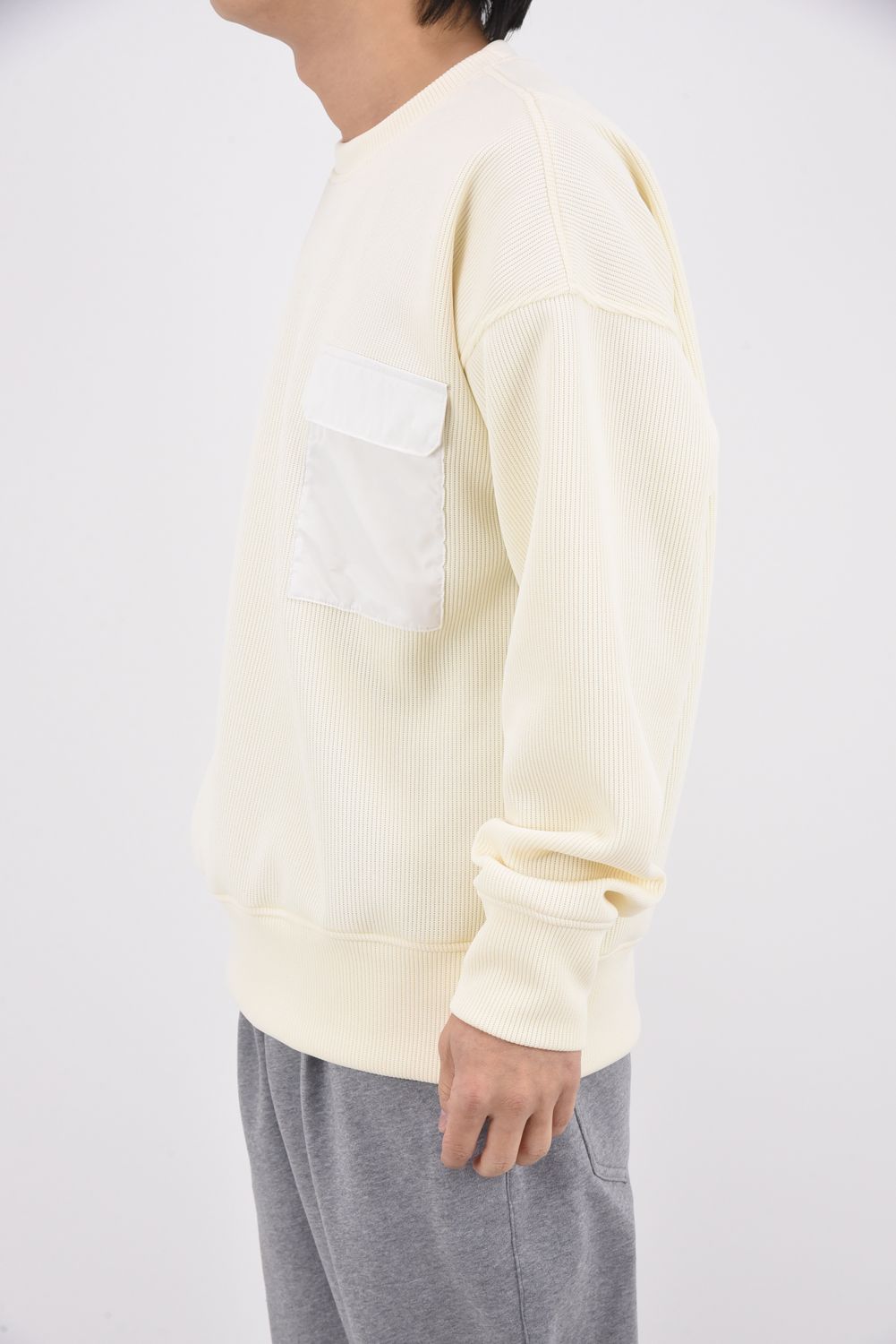 【26SS 39th】 AZE MILITARY DROP TRAINER / 畦編みニット フラップポケット スウェット (オフホワイト)