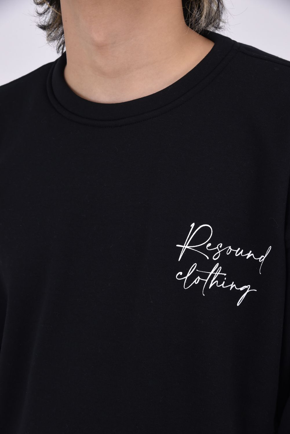 VELOURS FLEECE DORP TRAINER / アイコンロゴ 裏起毛 ルーズトレーナー ブラック