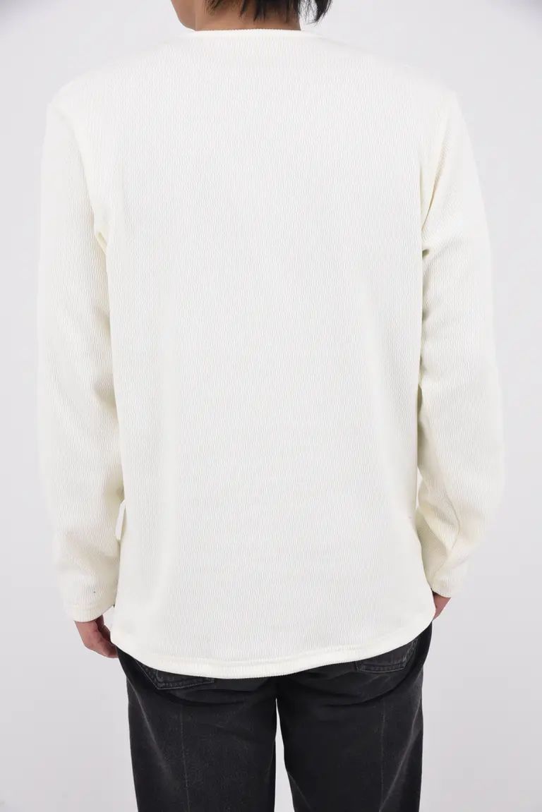 VELOURS FLEECE THERMAL HENRY / 裏起毛 サーマル生地 ロングスリーブ ヘンリーネック (ホワイト) (10月下旬入荷予定) ※オーダー締切:9月7日(月)17時