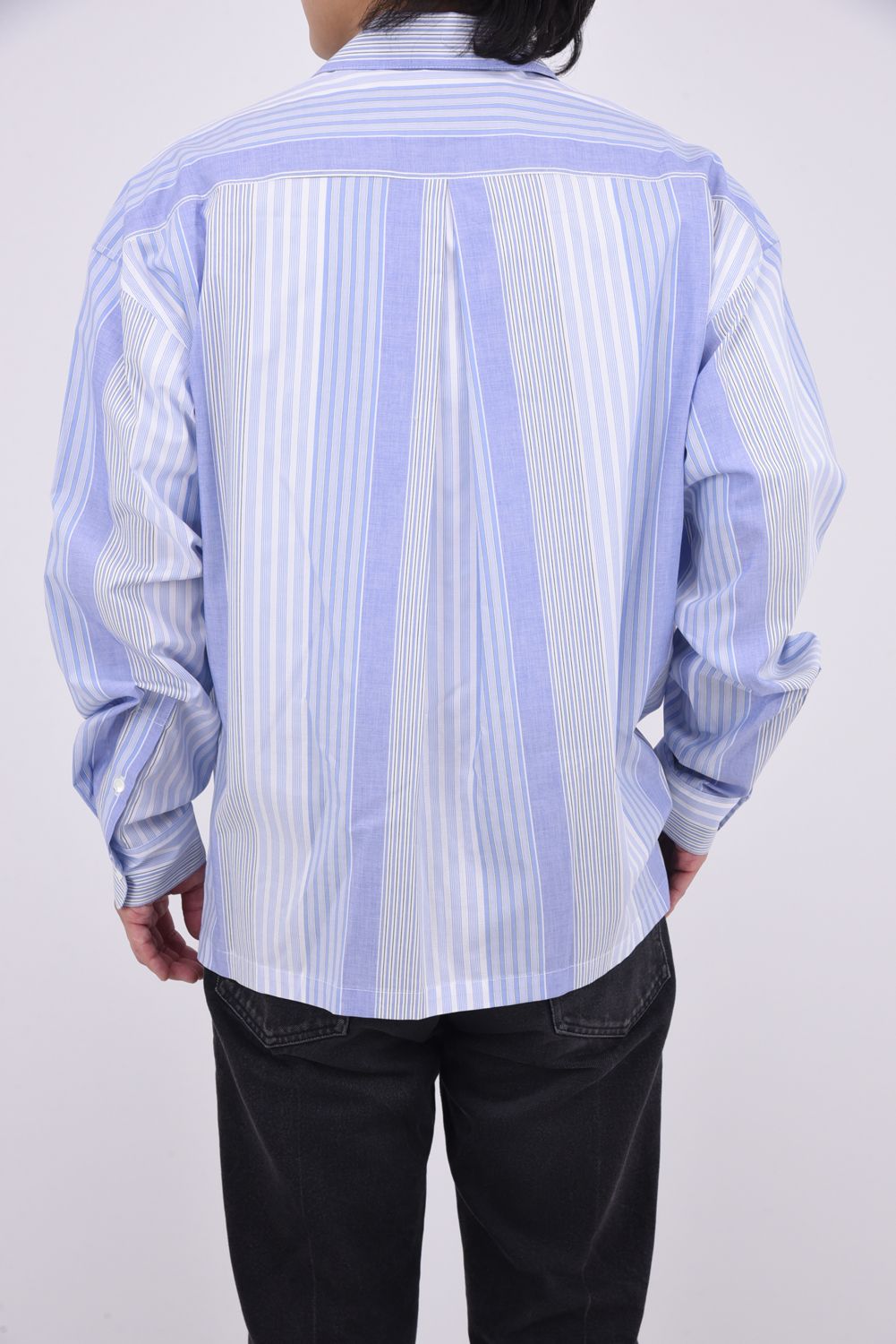 ZACK SHIRTS / Aラインシルエット オープンカラーシャツ ブルーストライプ