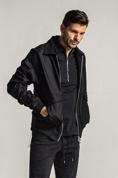 AG WOOL FLIGHT JK / カシミヤ混 ストレッチツイル フラップサイドポケット ミリタリージャケット （ブラック）