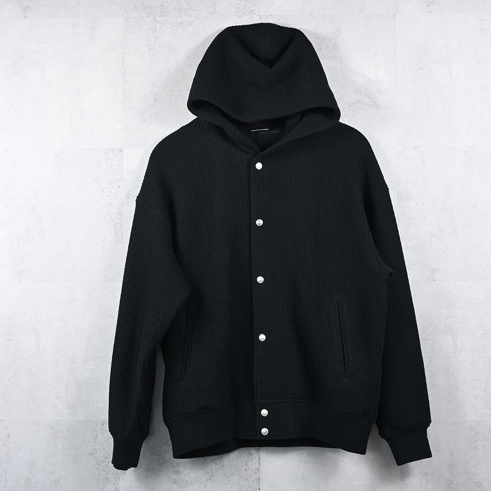 KNT Varsity hoodie / ニット素材 フード付きスタジャン (ブラック) (8月末入荷予定) ※オーダー締切:5月23日(土)17時