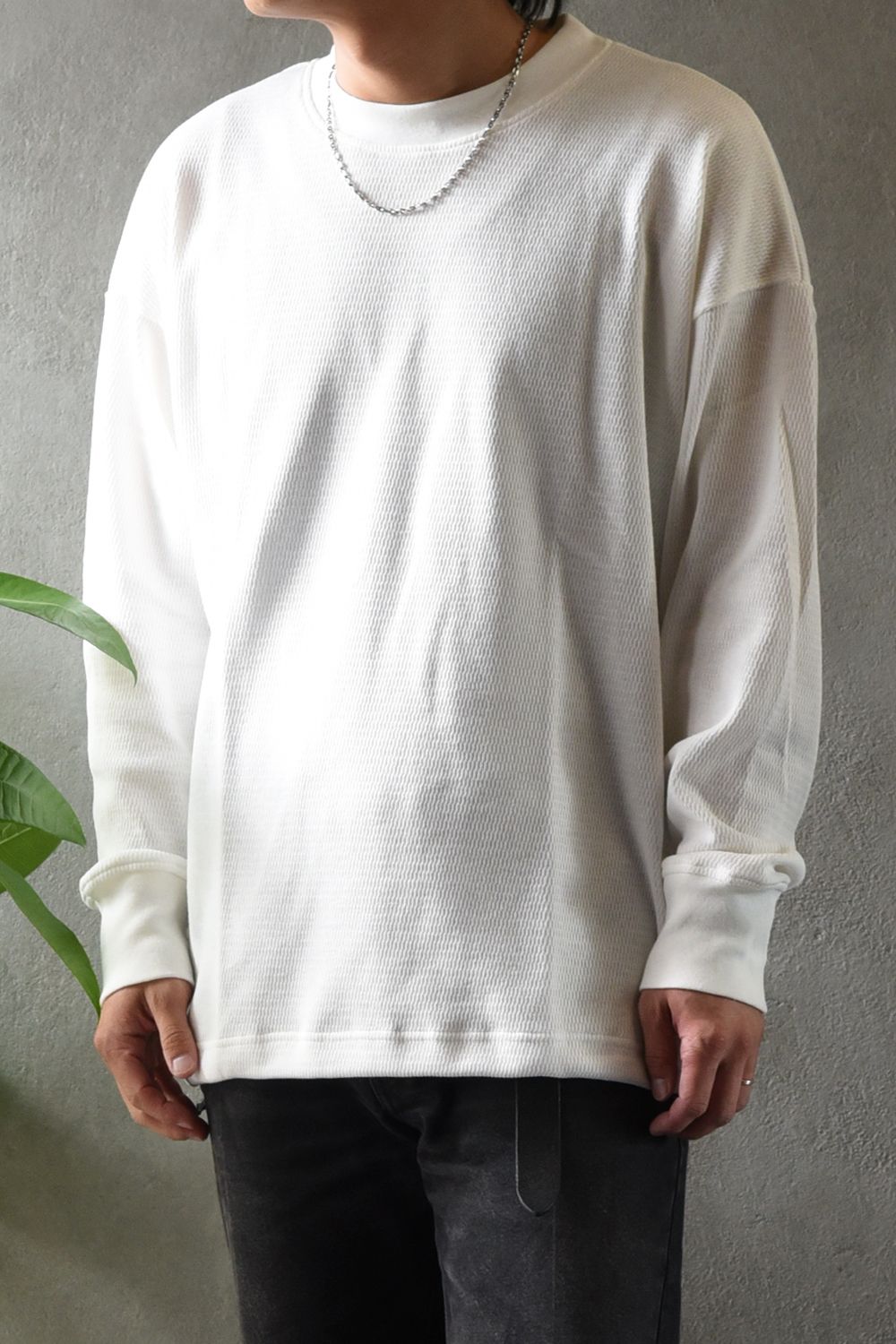 【gossip 20th別注アイテム】 DRAWSTRING THERMAL LOOSE CUTSEW / ドローストリング 特注サーマル ロングスリーブTシャツ  (ホワイト)