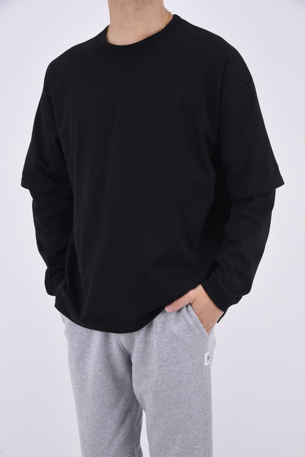 【gossip別注】 FAKE LAYERED LONGSLEAVE / ロングスリーブフェイクレイヤードTシャツ ブラック